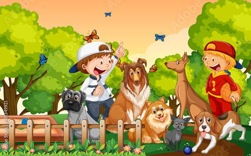 Children playing with their animals at the park