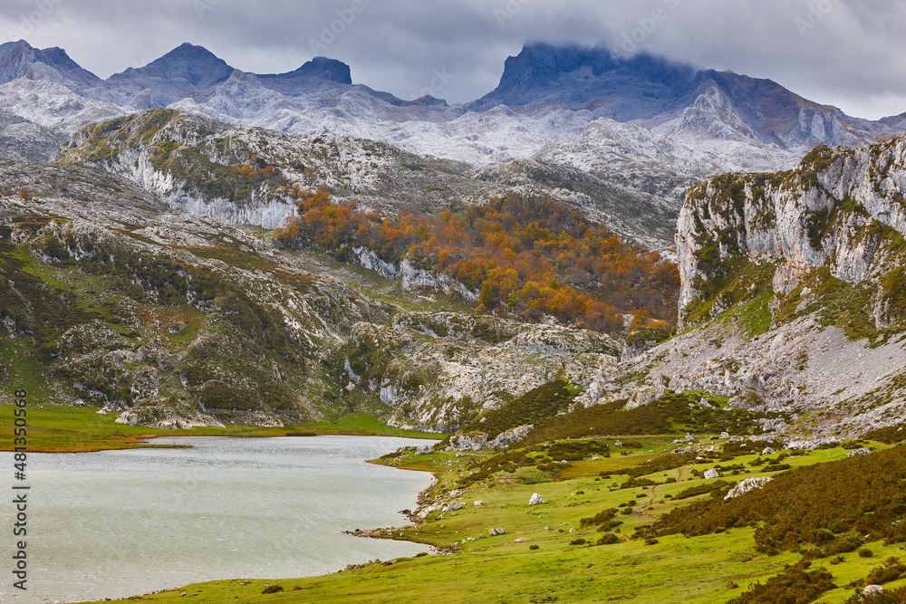 Mountain landscape in Asturias. Lagos Covadonga. Picos de Europa. Spain