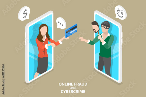 3D Isometric Flat Vector Conceptual Illustration of Online Fraud And Cybercrime, Mobile Scams and Money Theft