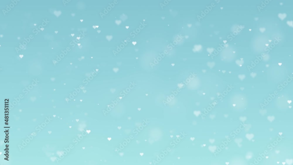 Motion graphic of Blue particle heart falling on pastel Blue abstract background for valentine's day celebration seamless loop video
