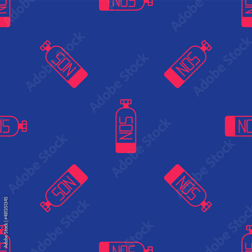 Red Nitrous oxide icon isolated seamless pattern on blue background. Vector