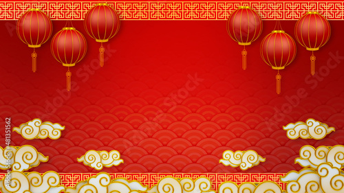 Canvas Print Happy chinese new year for Party and Celebrations With Space for Message Isolated in Red Background