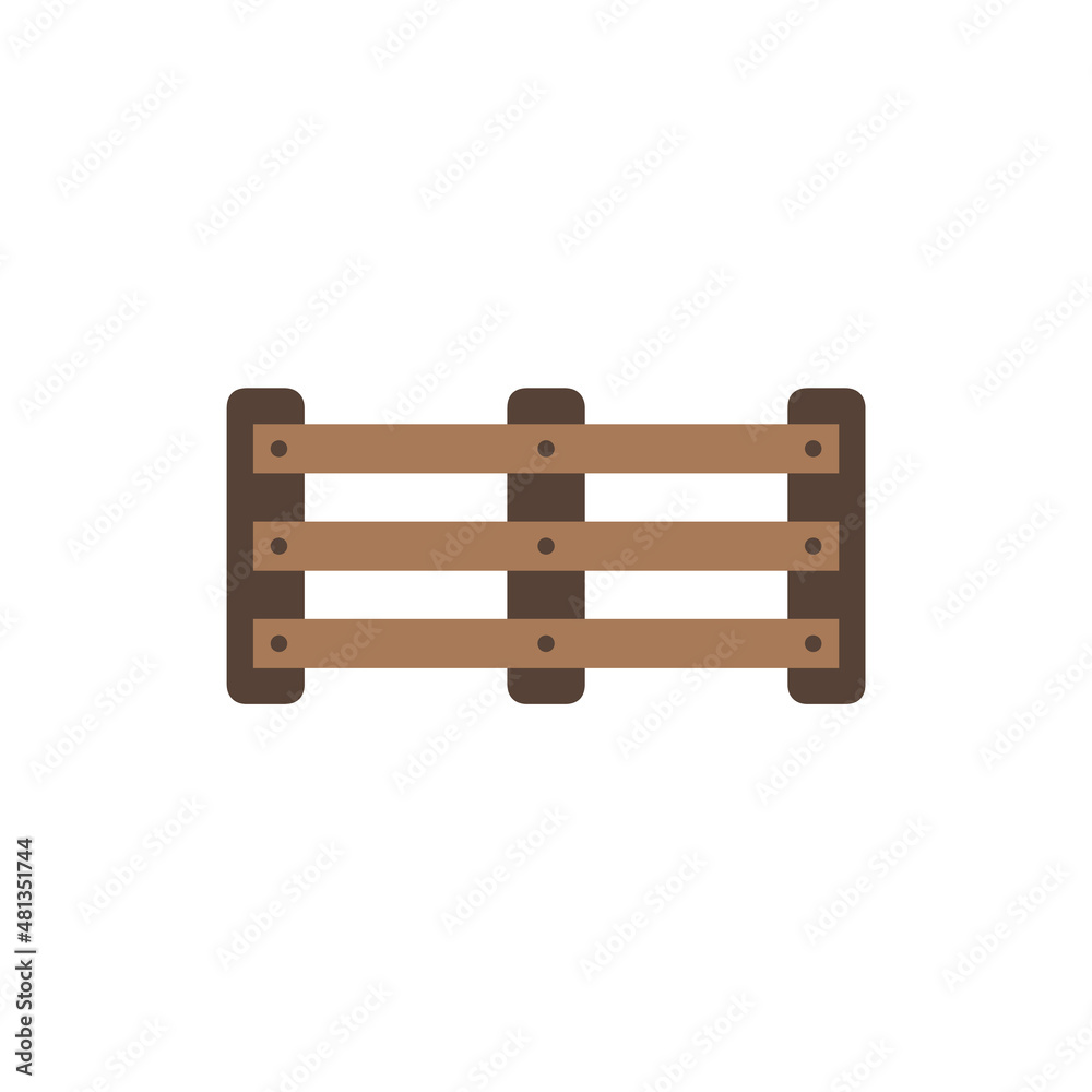 Wooden fence for the farm. Simple flat element for design. Low fence for detachments with cattle on the ranch. Rural life item. Farming and animal husbandry.