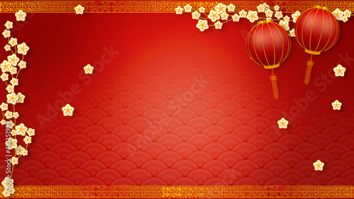 Canvas Print Happy chinese new year for Party and Celebrations With Space for Message Isolated in Red Background