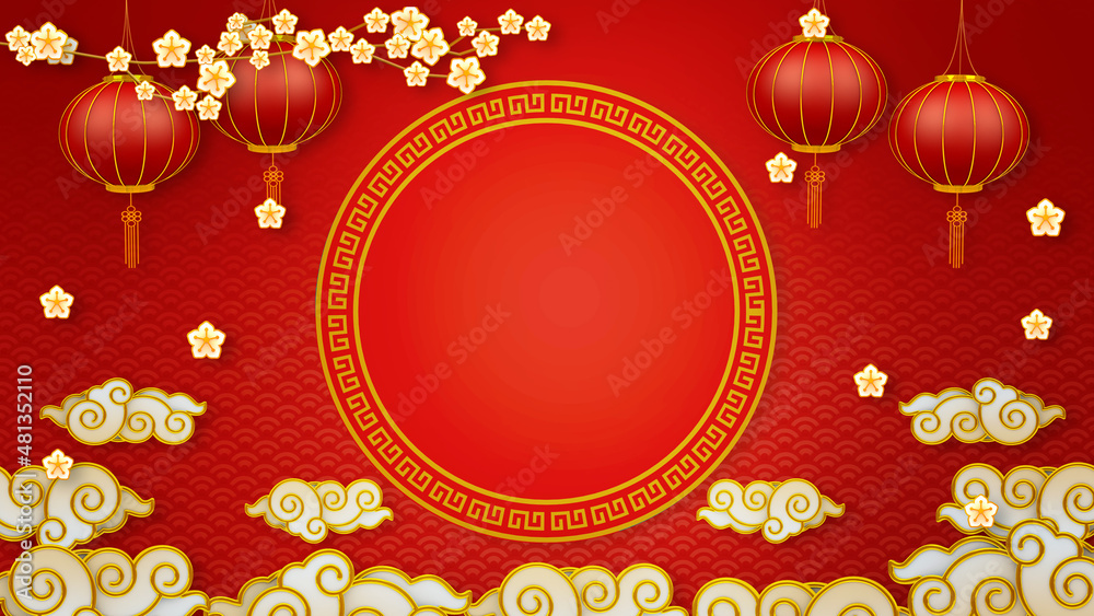 Happy chinese new year for Party and Celebrations With Space for Message Isolated in Red Background. 3D illustration, 3D rendering	
