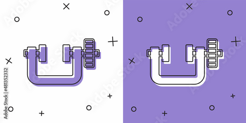 Set Clamp and screw tool icon isolated on white and purple background. Locksmith tool. Vector