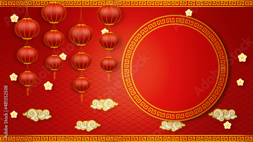 Happy chinese new year for Party and Celebrations With Space for Message Isolated in Red Background. 3D illustration, 3D rendering 