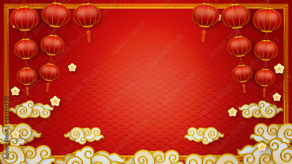 Happy chinese new year for Party and Celebrations With Space for Message Isolated in Red Background. 3D illustration, 3D rendering	
