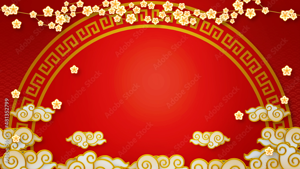 Happy chinese new year for Party and Celebrations With Space for Message Isolated in Red Background. 3D illustration, 3D rendering	
