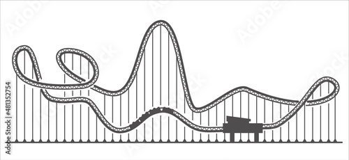 Rollercoaster silhouette. Ride track in amusement park. Scary attraction. Vector outline illustration