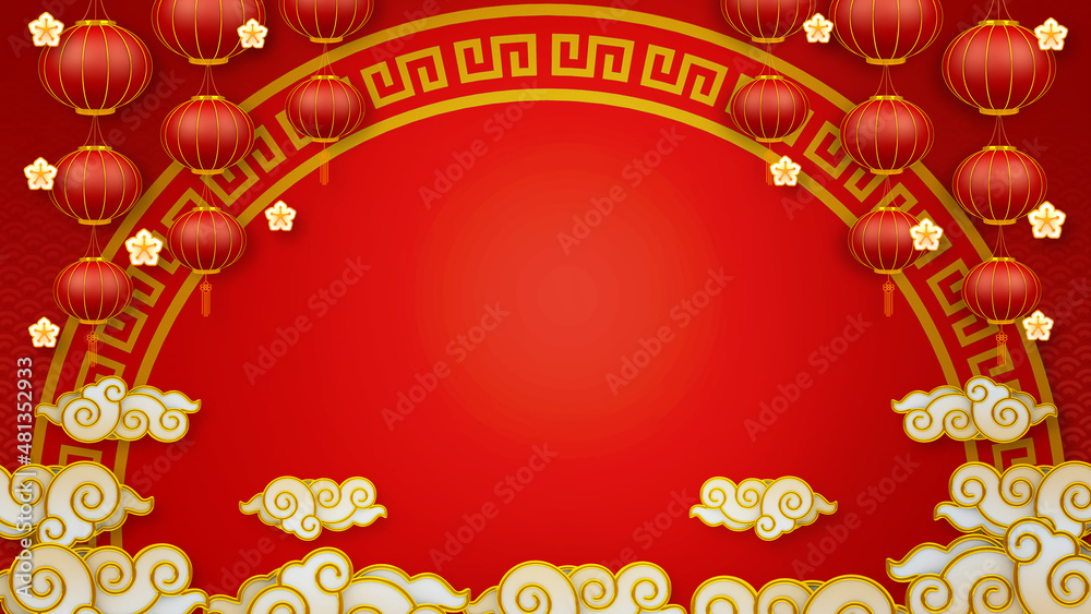 Happy chinese new year for Party and Celebrations With Space for Message Isolated in Red Background. 3D illustration, 3D rendering	
