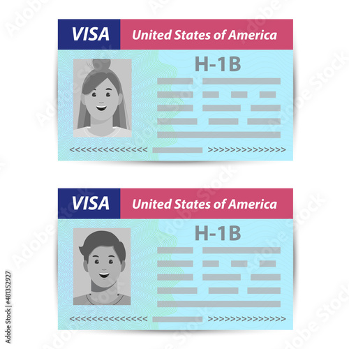 H1b Visa USA to temporarily employ foreign workers in specialty occupations. Immigration document. Vector template illustration in passport.