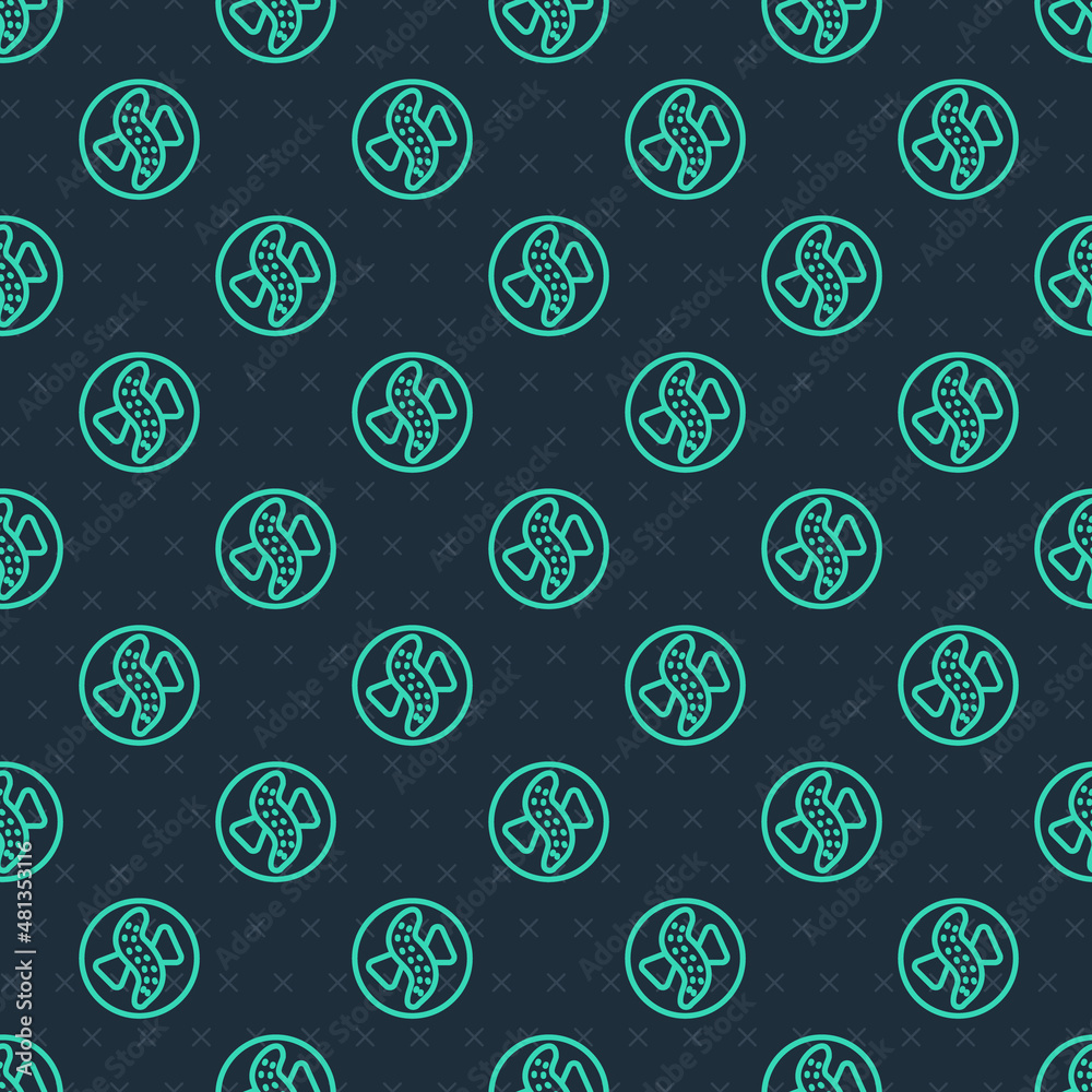Green line Served cucumber on a plate icon isolated seamless pattern on blue background. Marine food. Vector Green line Served cucumber on a plate icon isolated seamless pattern on blue background. Marine food. Vector