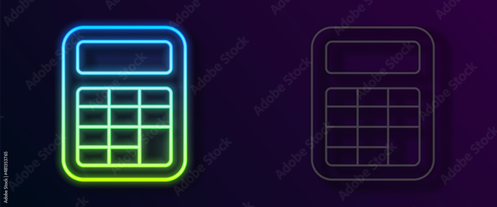 Glowing neon line Calculator icon isolated on black background. Accounting symbol. Business calculations mathematics education and finance. Vector Glowing neon line Calculator icon isolated on black background. Accounting symbol. Business calculations mathematics education and finance. Vector