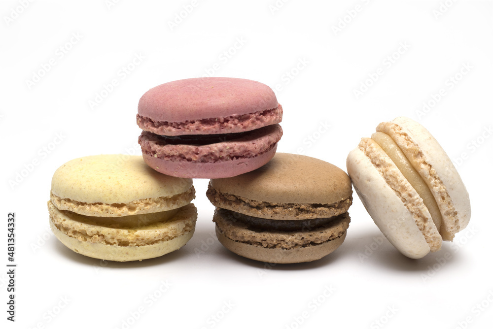 Closeup several different colored macaron white background Closeup several different colored macaron white background