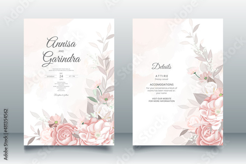 Beautiful floral frame wedding invitation card template Premium Vector
