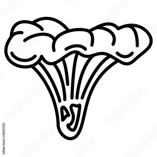 Chanterelle, edible mushroom. Logo, mushroom picking place, menu item. Forest mushroom, natural food. Vector icon, outline, isolated
