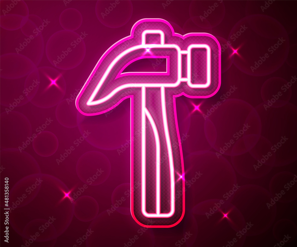 Glowing neon line Hammer icon isolated on red background. Tool for repair. Vector Glowing neon line Hammer icon isolated on red background. Tool for repair. Vector
