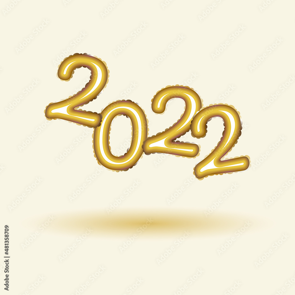 Gold metallic balloon numbers 2022 mockup template. Isolated on pastel yellow background with shadow. Ready to use for your business. Realistic 3d vector illustration. Gold metallic balloon numbers 2022 mockup template. Isolated on pastel yellow background with shadow. Ready to use for your business. Realistic 3d vector illustration.