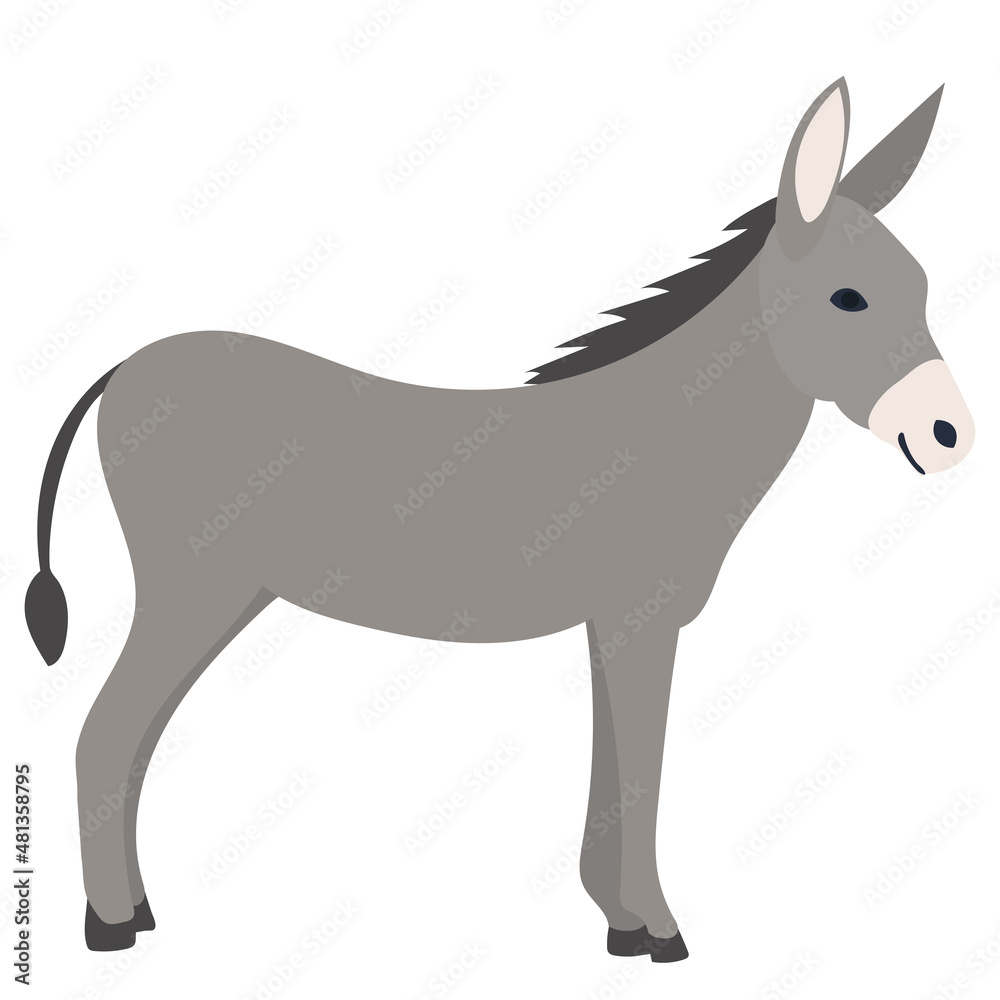 donkey, flat design on white background, isolated, vector