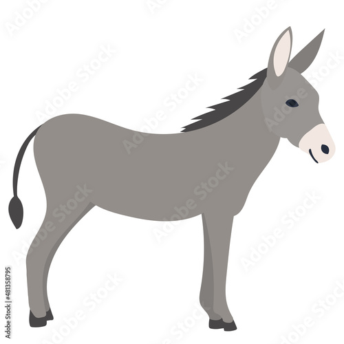 donkey, flat design on white background, isolated, vector