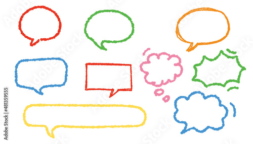 Colorful speech bubbles drawn with crayons, Vector doodle illustration set