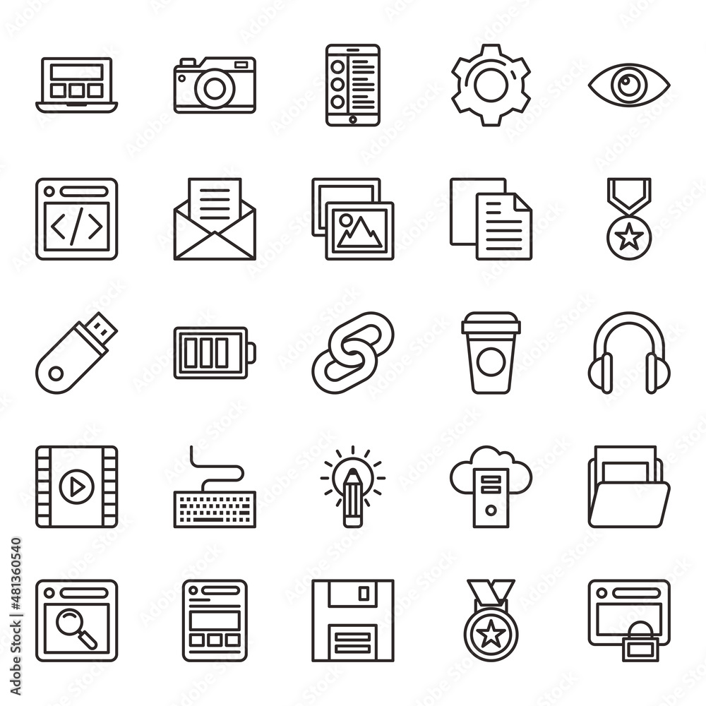 Outline icons for web optimization, design development. Outline icons for web optimization, design development.