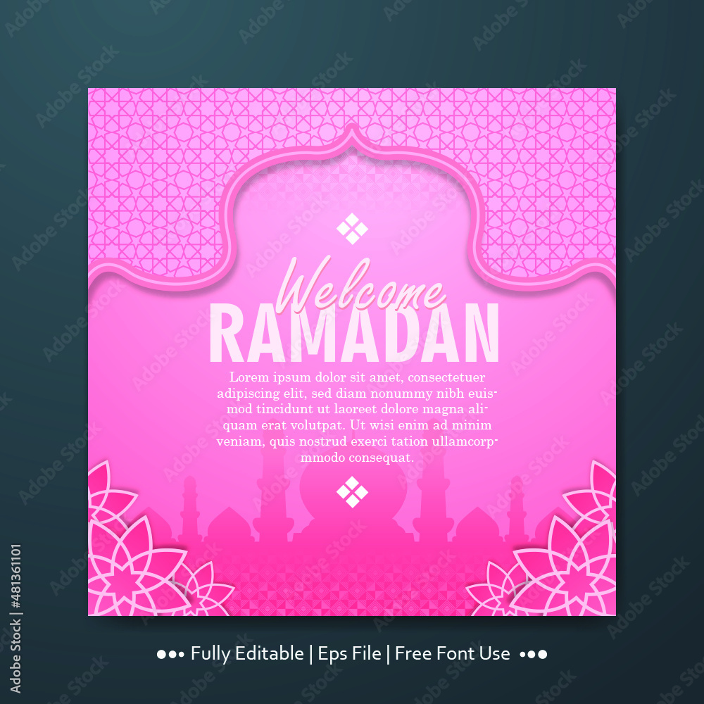 Pink greetings Social media banner post for ramadan template collection   