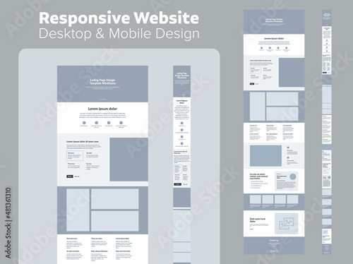 Design website. Desktop and mobile wireframe. Landing page template. UX UI Resources.