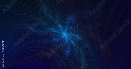 Abstract fractal lines form a pattern as a reflection in water. Fantastic glowing fractal shapes. Festive wallpaper. Digital fractal art. 3d rendering.