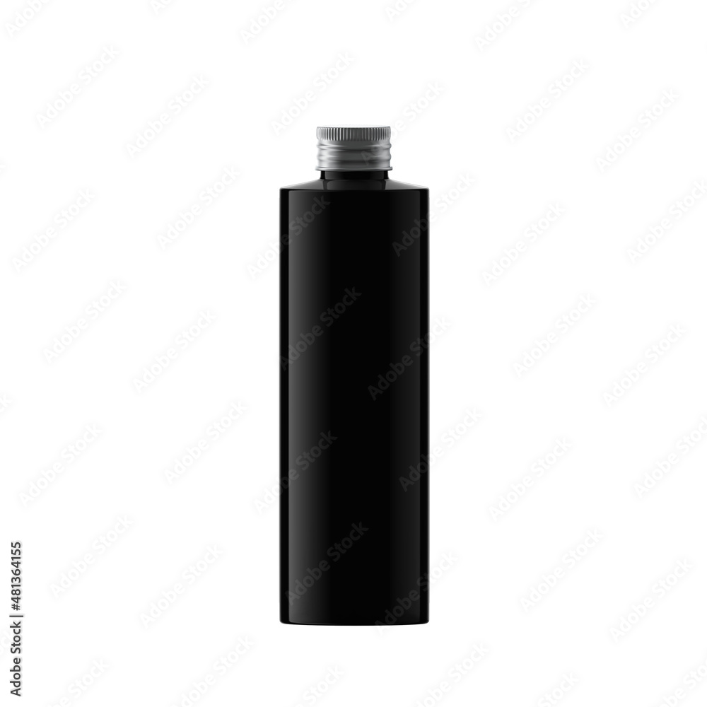 Slim Black Plastic Bottle Cosmetic with Screw Cap Isolated
