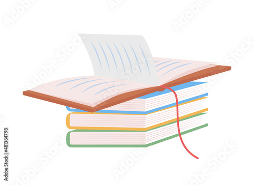 Book stack semi flat color vector item. Realistic object on white. Reading literature. Pile of hardcover notebooks isolated modern cartoon style illustration for graphic design and animation