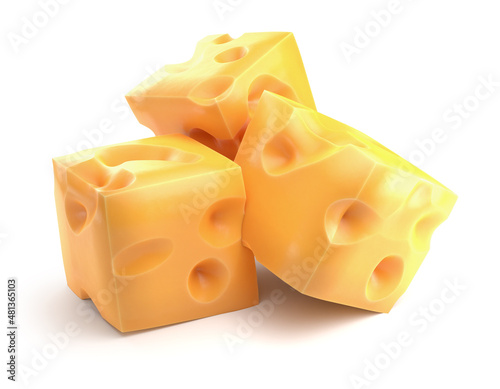 pieces of cheese isolated on a white background. 3d rendering