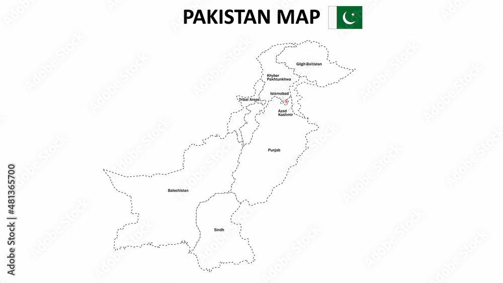 Pakistan Map. Pakistan Map with white background and all states names.