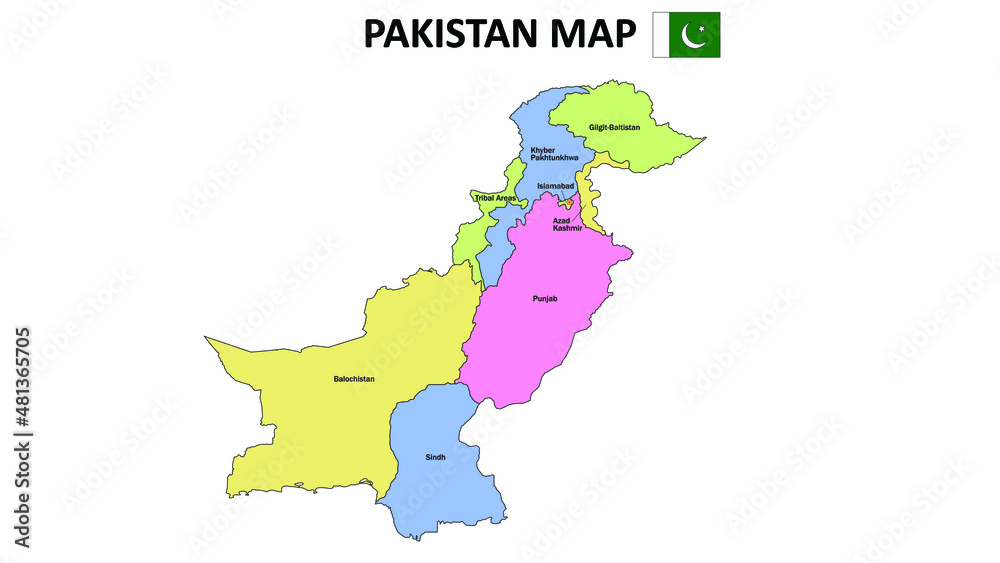 Fototapeta Pakistan Map. Pakistan Map with color background and all states name.