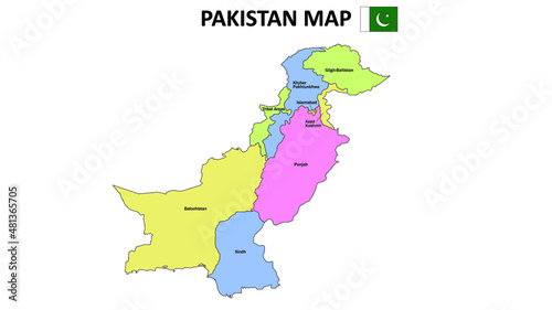 Pakistan Map. Pakistan Map with color background and all states name.