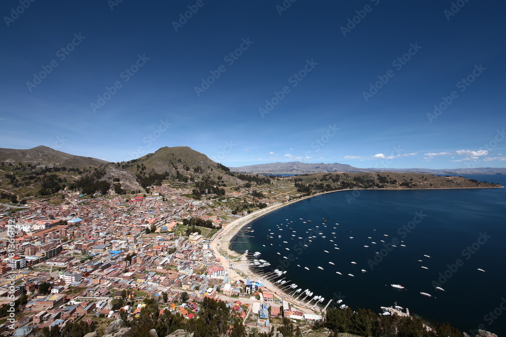 Obraz premium View of the city from titicaca lake. Copacabana in Bolivia