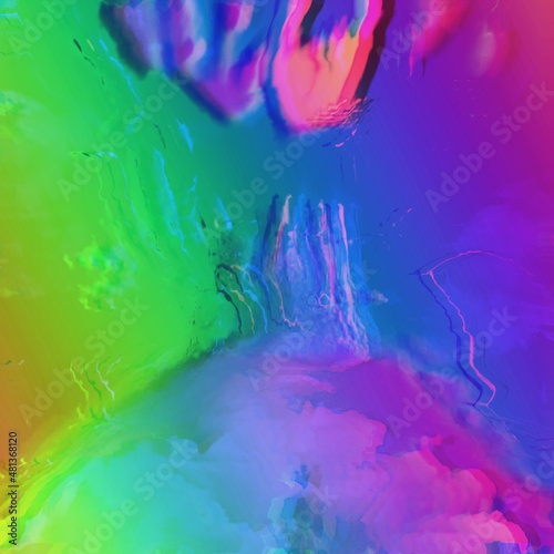 Glitched rainbow colors backdrop. Abstract glitch background. Futuristic wallpaper. Future concept. Colorful techno backdrop with aesthetics of retrowave style of 80 s.