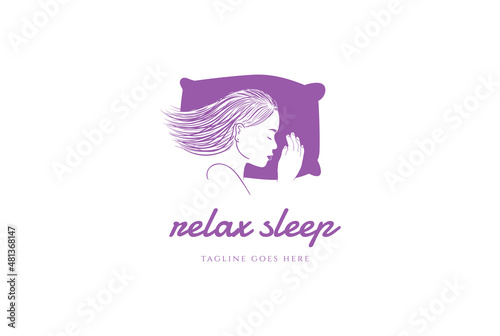 Pretty Beauty Women Girl Female Sleep for Relax Spa Logo Design Vector
