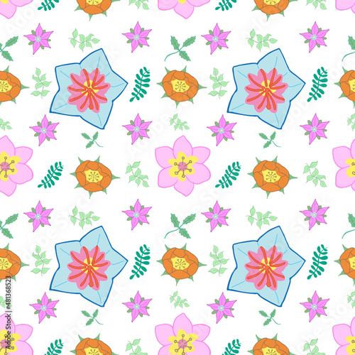 Vector seamless repeatable pattern with decorative flowers, leaves, and floral  elements