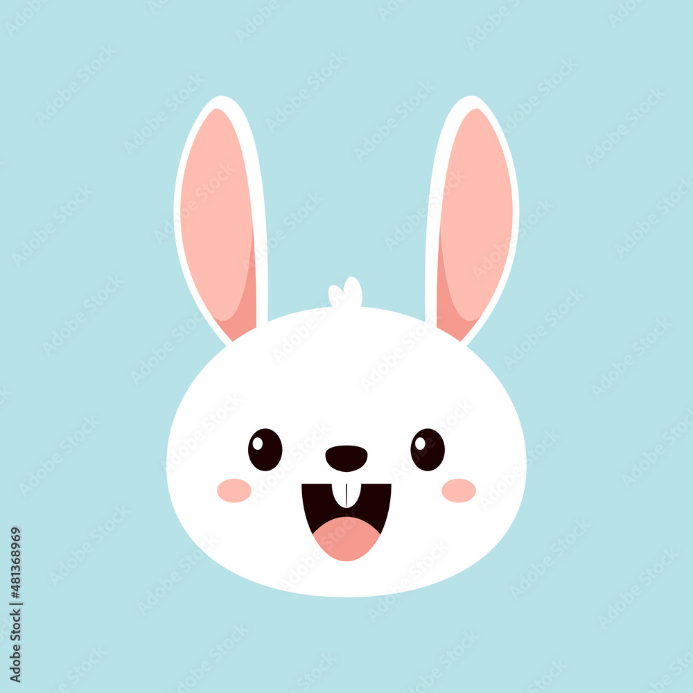 Rabbit face on blue background. Cute Rabbit.
