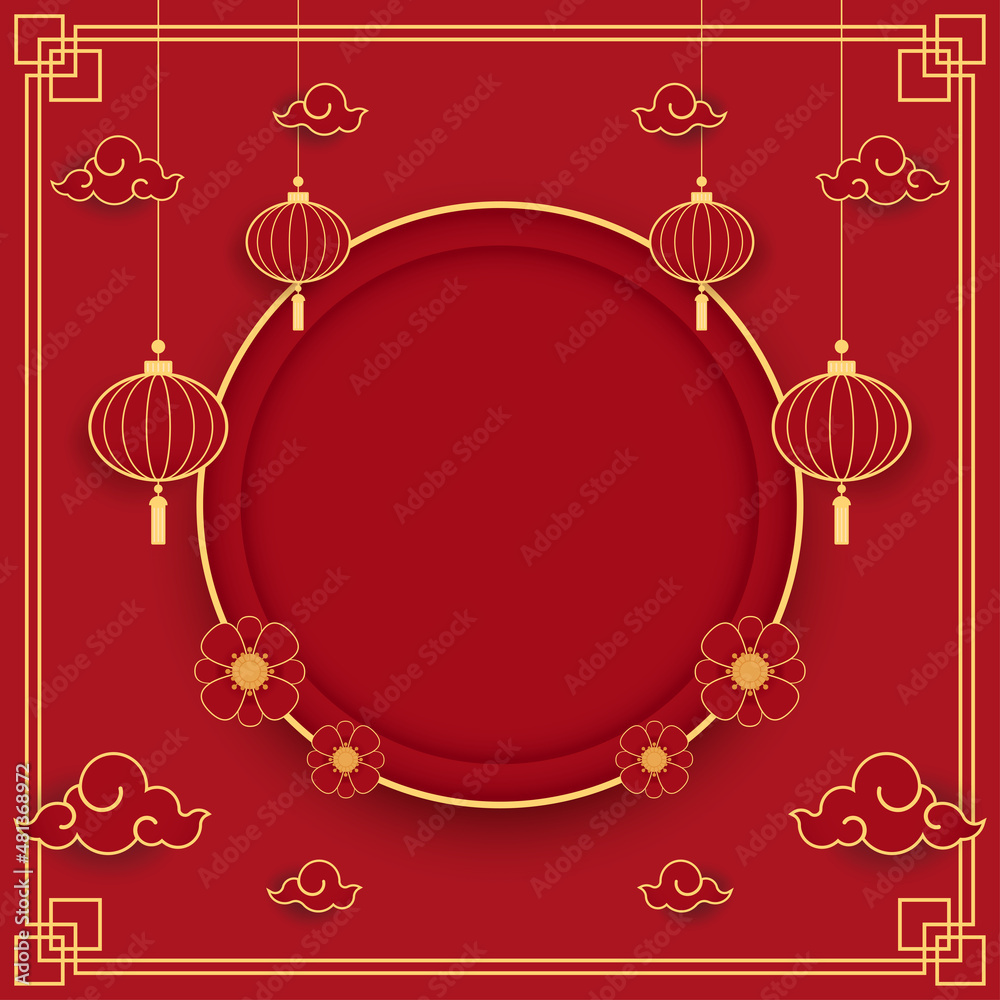 Happy Chinese new year 2022. Chinese new year banner with circle for show  product. Greeting card. China frame with lantern on red background. Stock  Vector | Adobe Stock