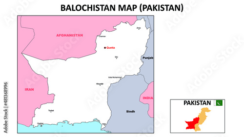 Balochistan map. Political map of Balochistan. Balochistan Map of Pakistan with white color. photo