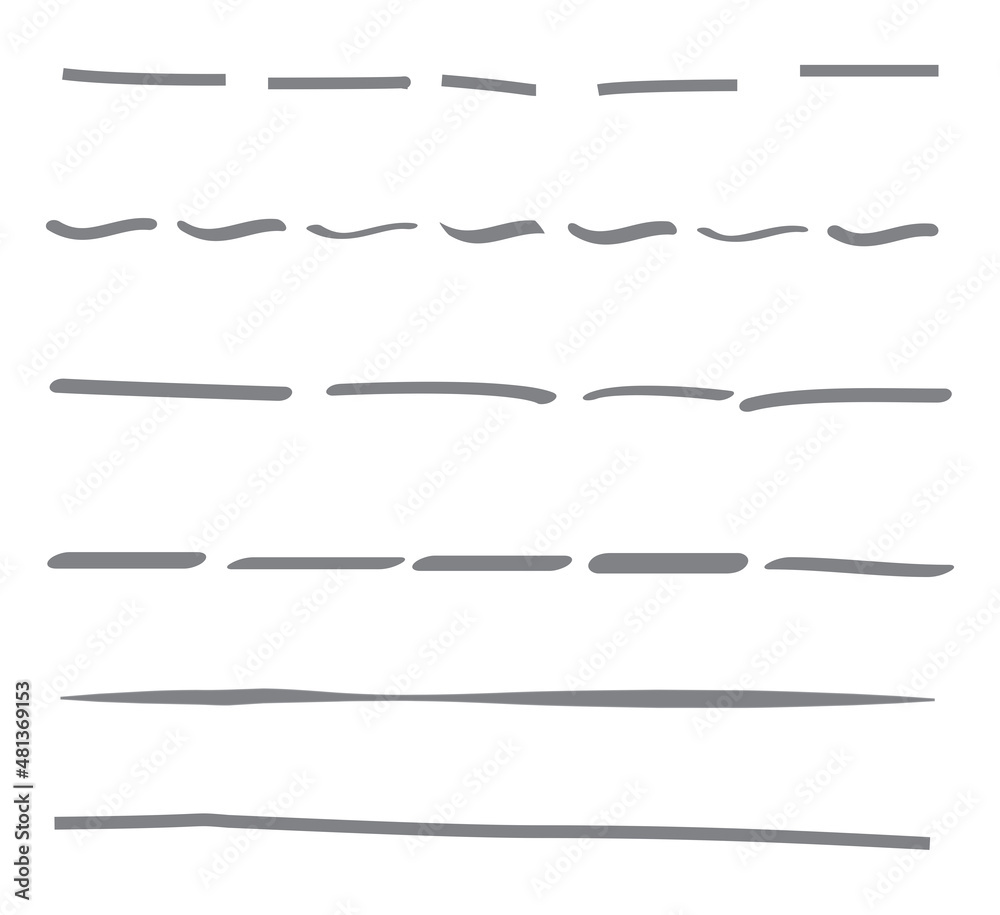 Gray lines hand drawn vector set isolated on white background. Collection of doodle lines, hand drawn template. Grey marker and grunge brush stroke lines, vector illustration