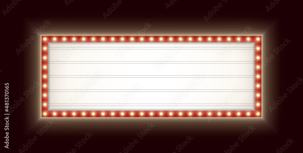 Retro lightbox with light bulbs isolated on a dark background. Vintage theater signboard mockup. - obrazy, fototapety, plakaty 