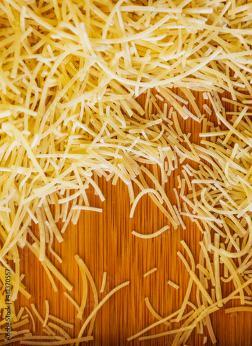 Classical dry italian pasta noodles close up