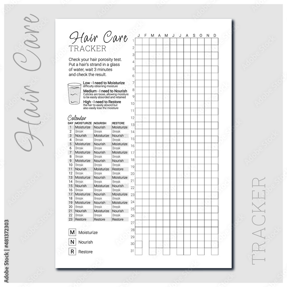 Naklejka premium Hair Care tracker from a collection of simple design planners and trackers to every day use, home essentials and wellness essentials.For exclusive designs: www.renatapaulo.com
