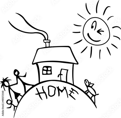 A family with a dog returns to a single-family house on the hill
