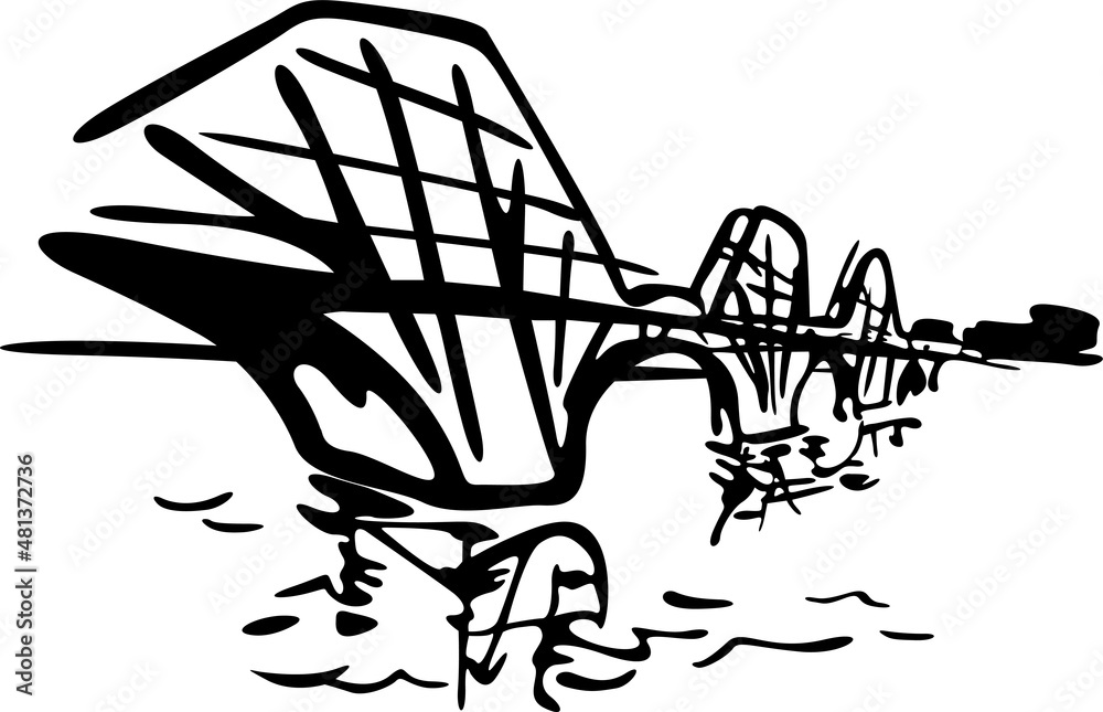 A bridge with metal arches stands in the water
A bridge with metal arches stands in the water