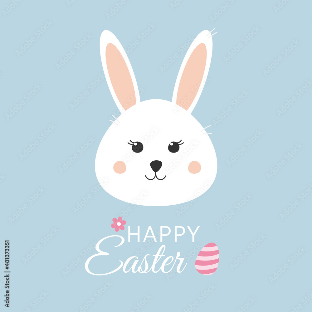 Happy Easter greeting card template with cute easter bunny. Template for greeting card, invitation, poster and easter design